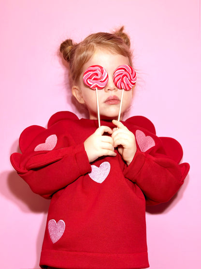 "Pink Hearts" embroidery Red Dress