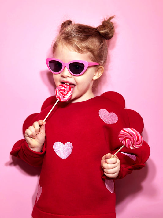 "Pink Hearts" embroidery Red Dress