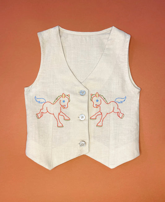 "Rocking horse" embroidery button-down waistcoat